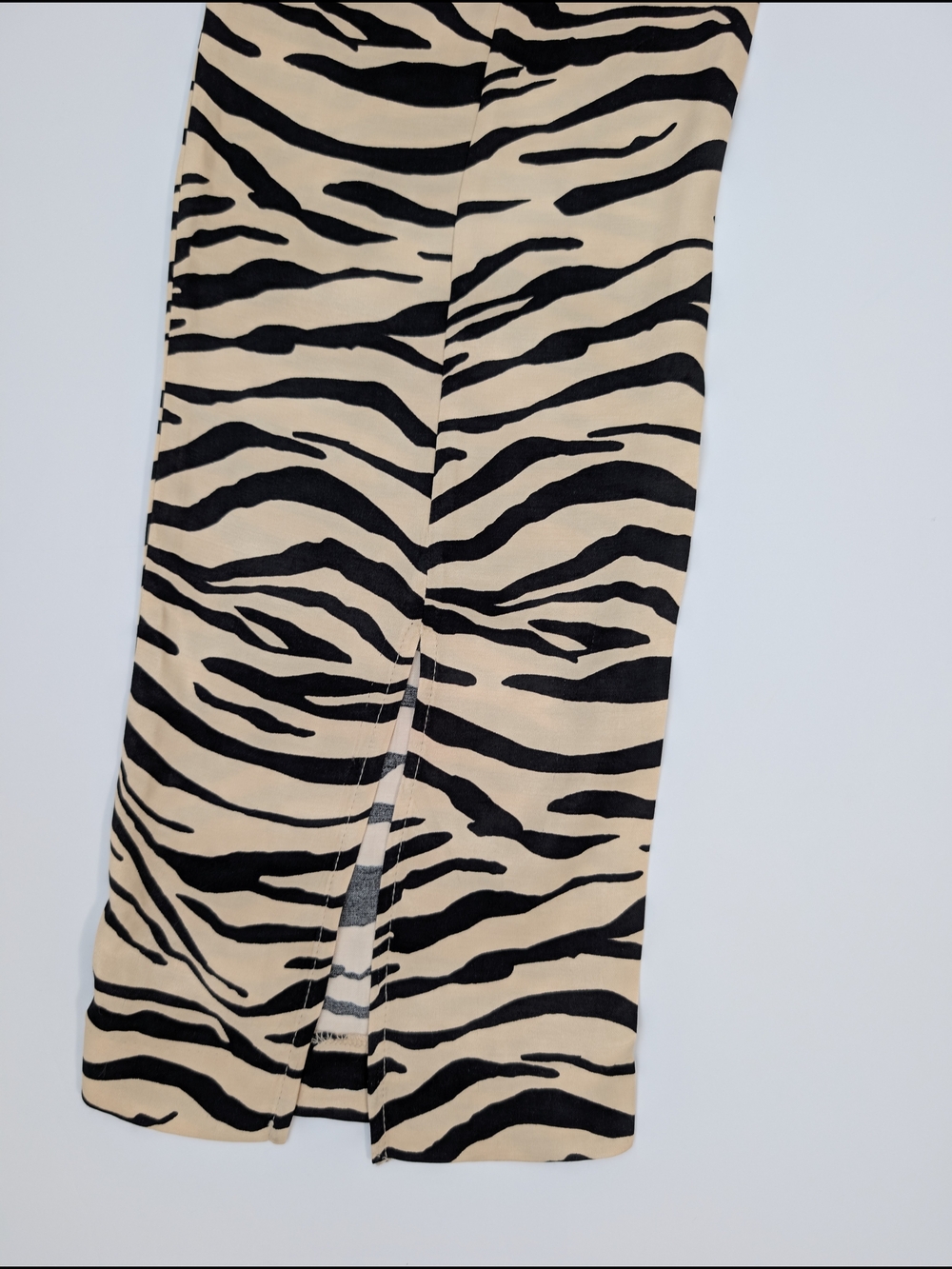 ZARA Women's Zebra Print Split Hem Straight-Leg Pants Viscose Beige Black S - Picture 8 of 13